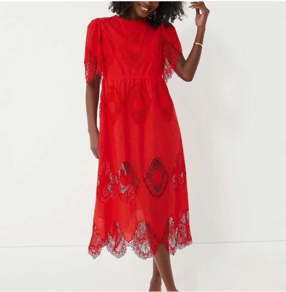 Tuckernuck Catalina Red Lace Eyelet Midi Dress – Size S (NWT)